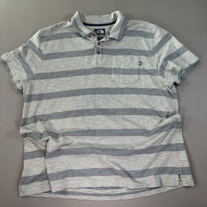 The North Face Polo Shirt Mens XXL Gray Striped Short Sleeve Cotton Polyester